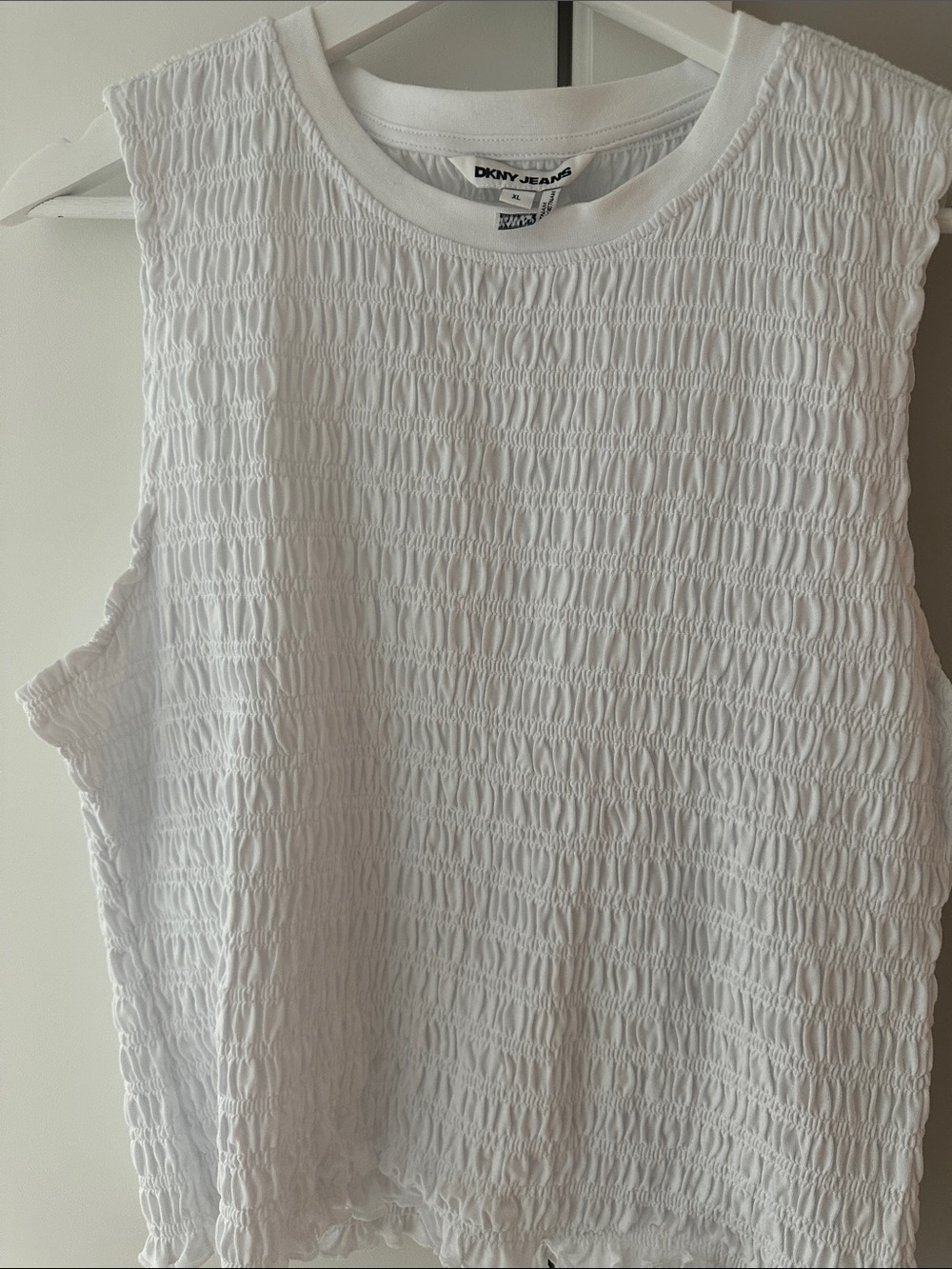 Dkny White Smocked Sleeveless Tank Top